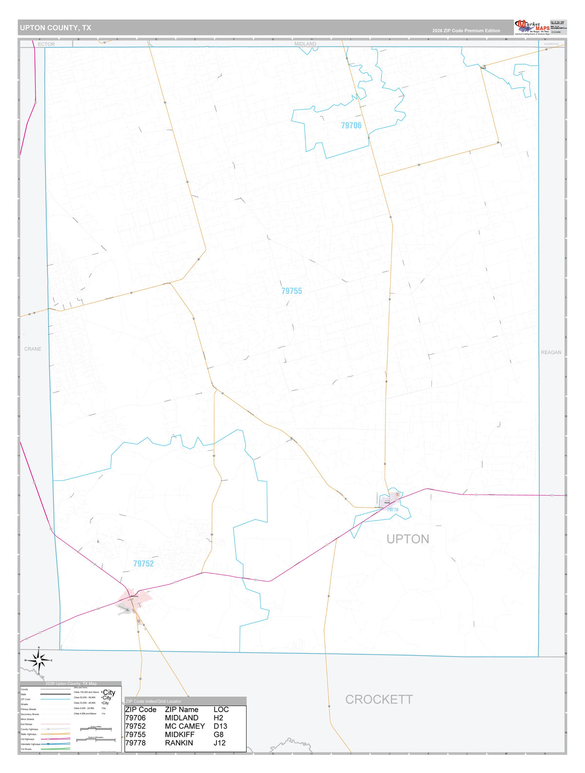 Upton County, TX Premium Style Wall Map