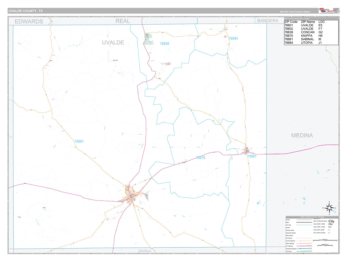 Uvalde County, TX Premium Style Wall Map