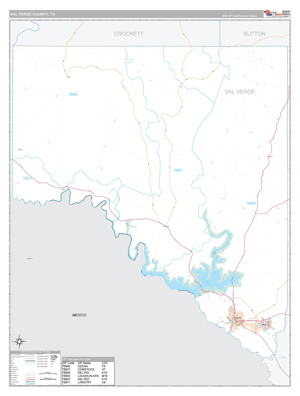 Val Verde County, TX Premium Style Wall Map