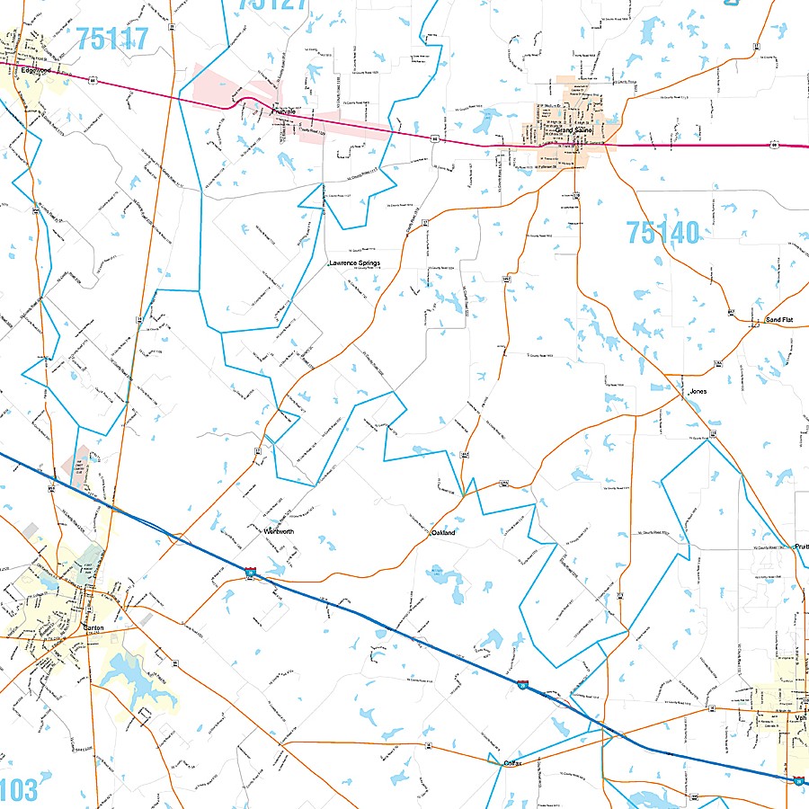 Van Zandt County, TX Premium Style Wall Map