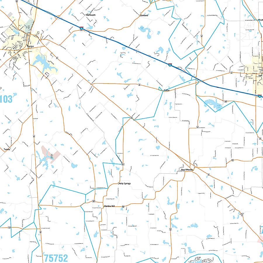 Van Zandt County, TX Premium Style Wall Map