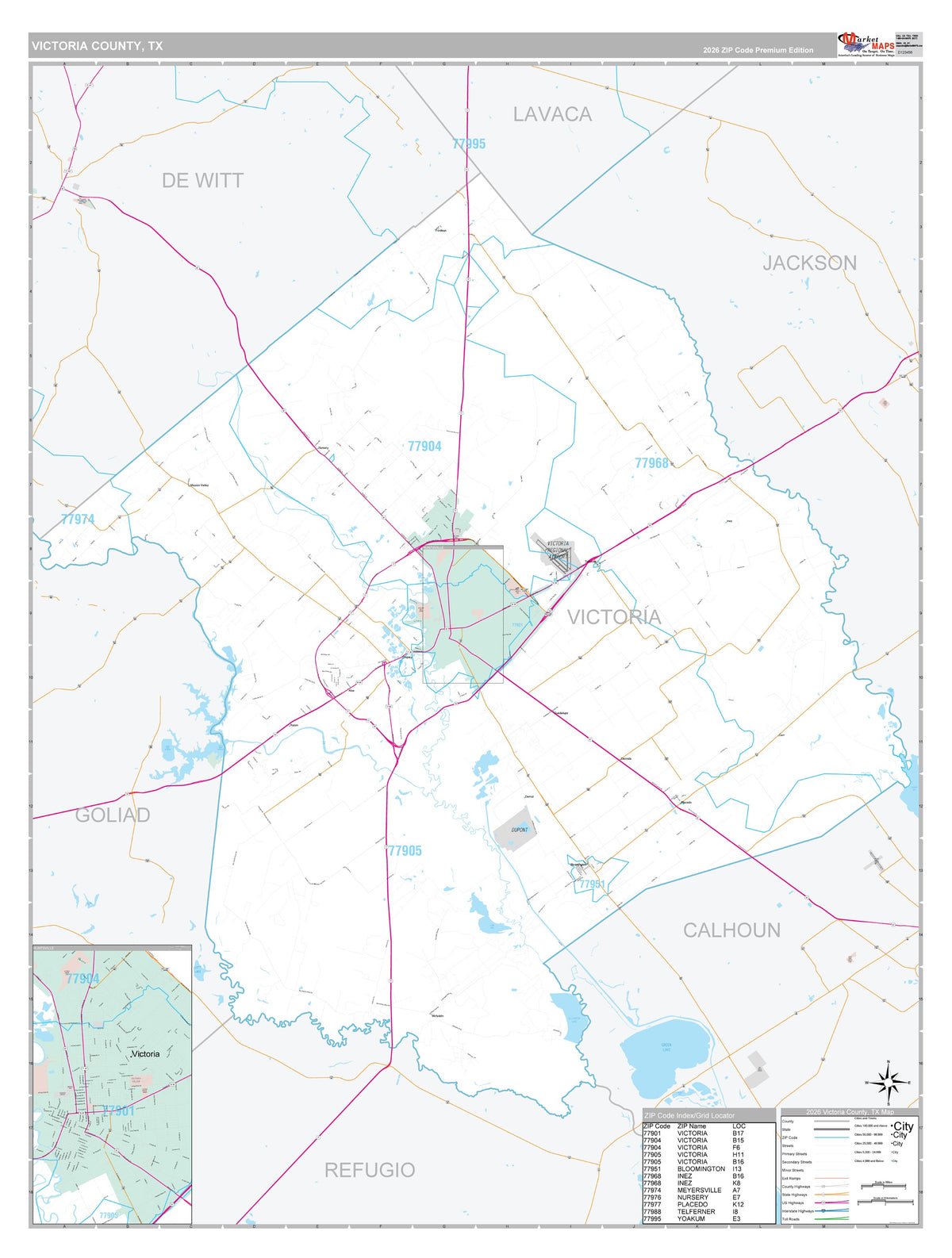 Victoria County, TX Premium Style Wall Map