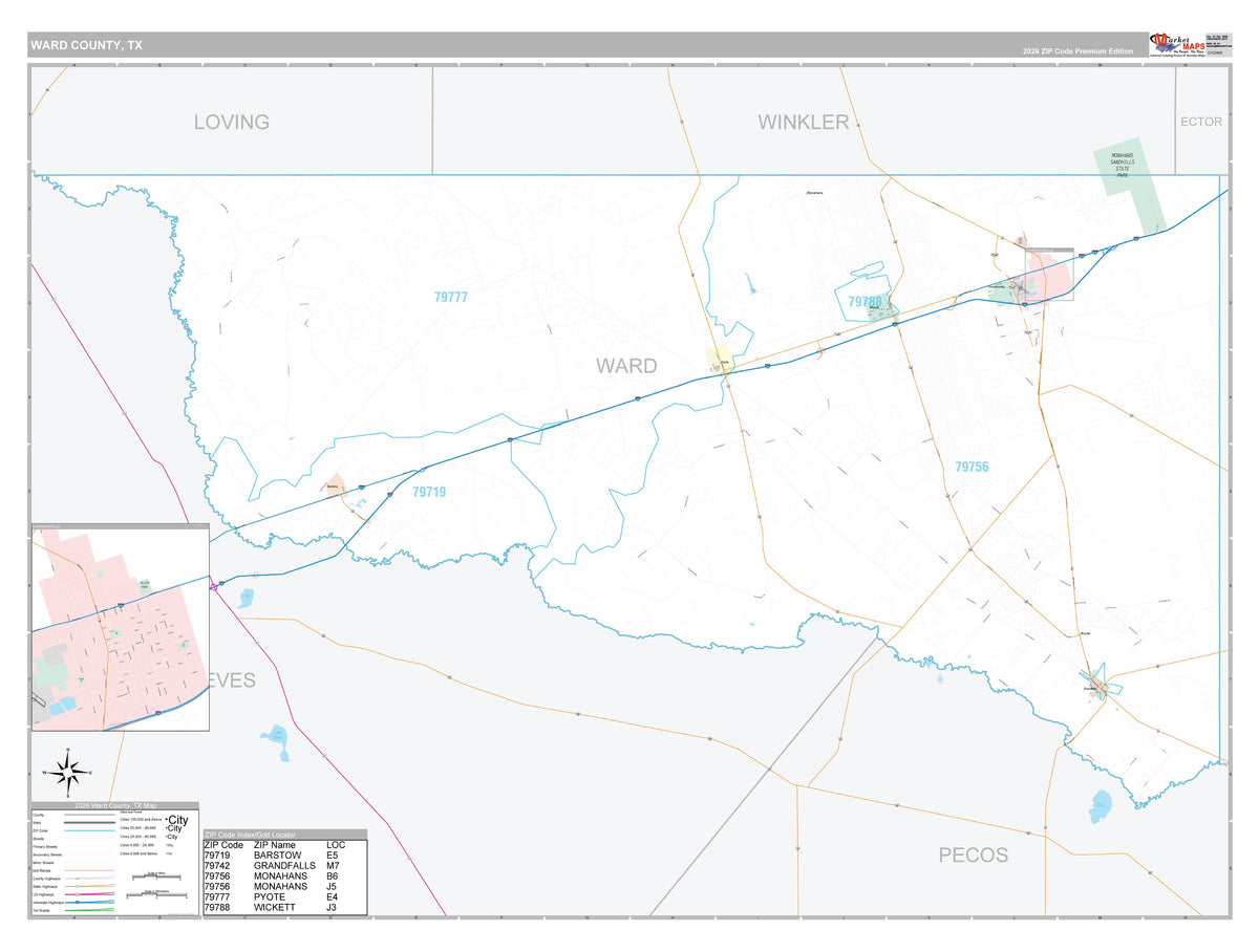 Ward County, TX Premium Style Wall Map