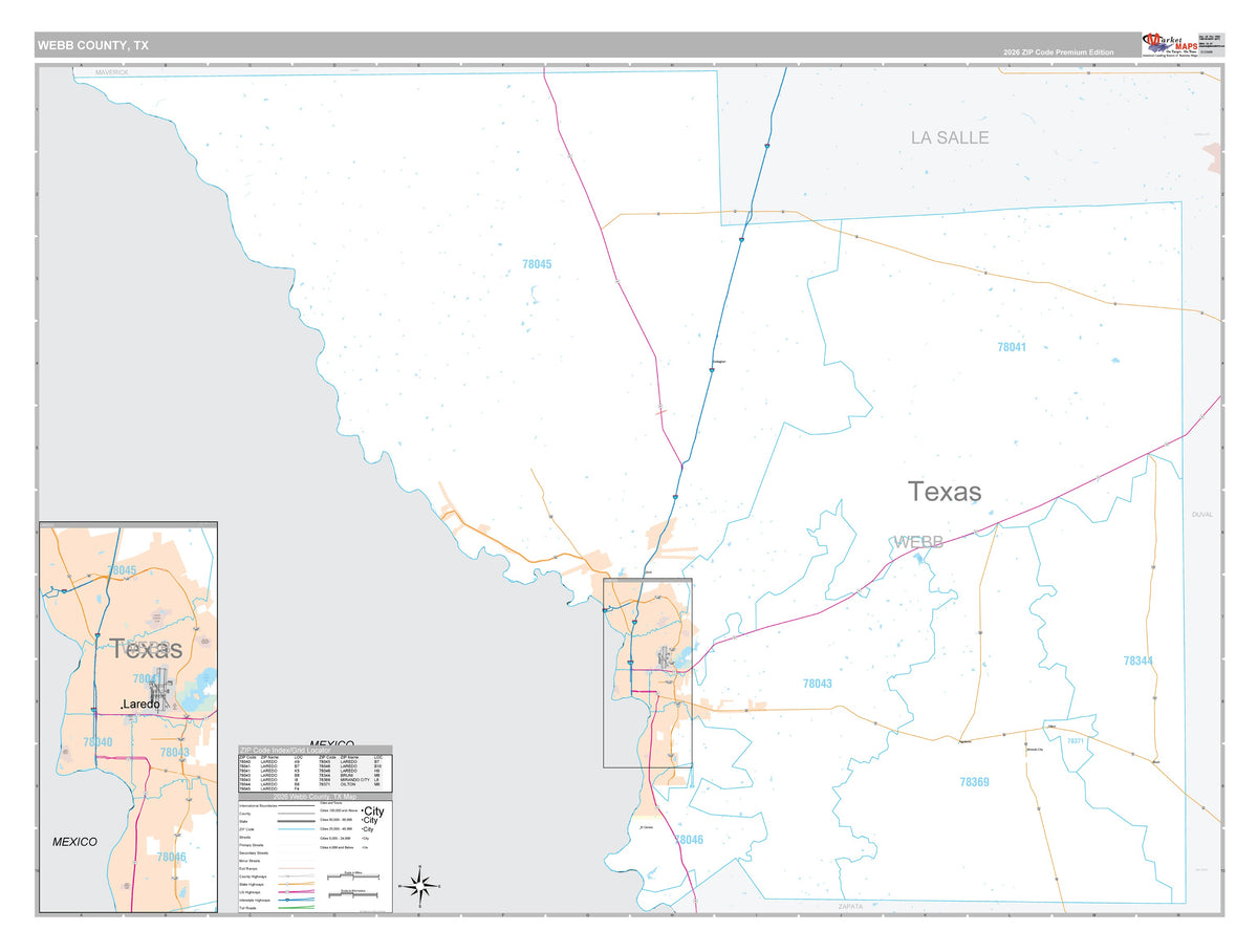 Webb County, TX Premium Style Wall Map
