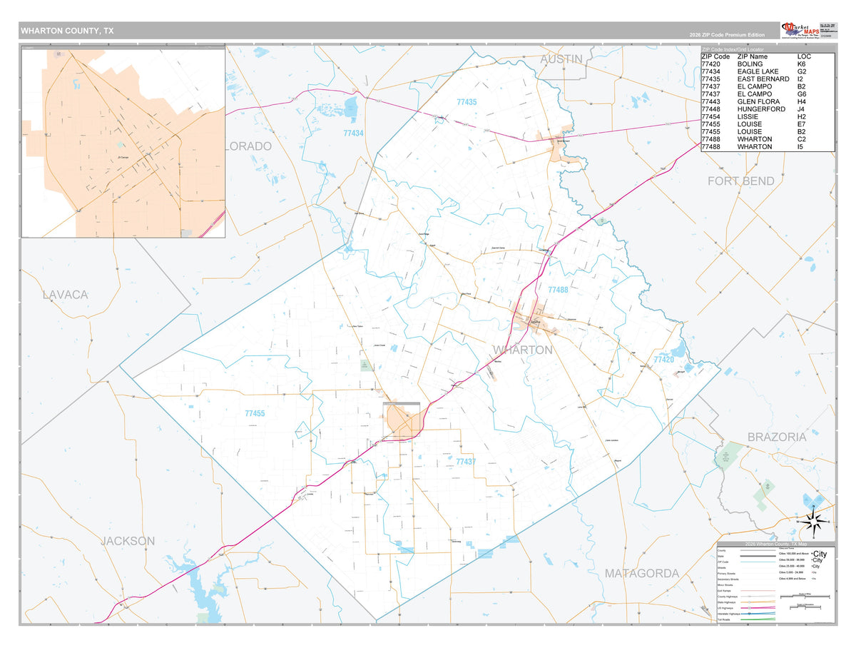 Wharton County, TX Premium Style Wall Map