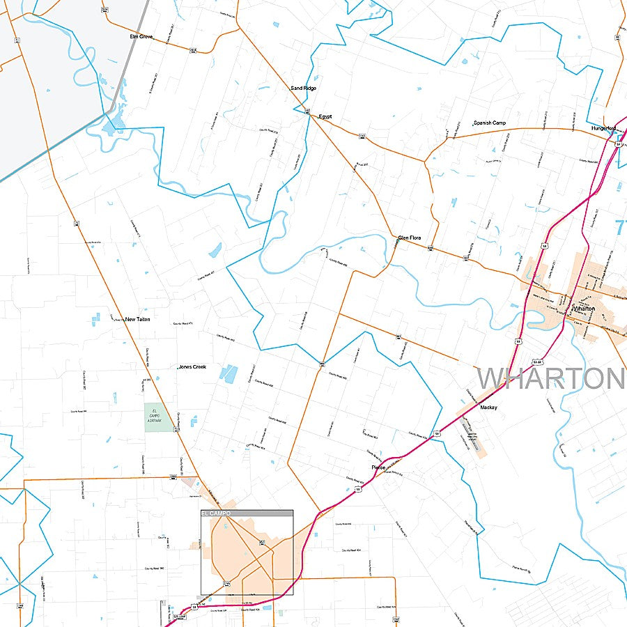 Wharton County, TX Premium Style Wall Map