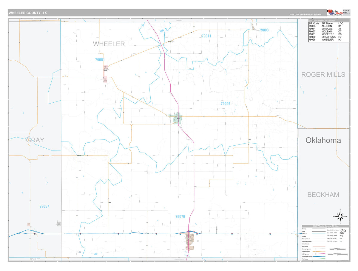 Wheeler County, TX Premium Style Wall Map