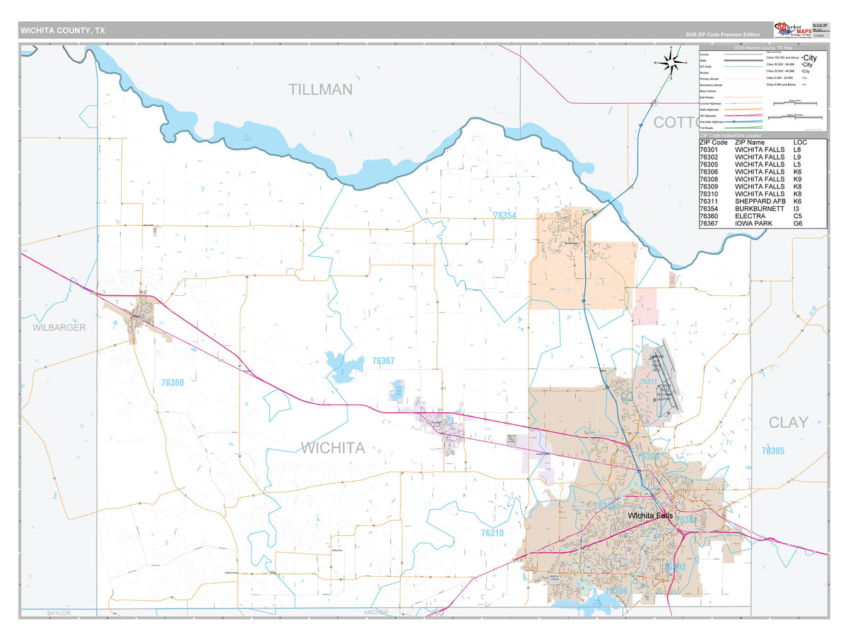 Wichita County, TX Premium Style Wall Map