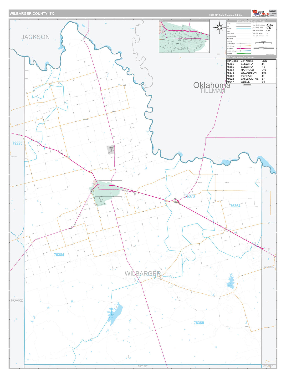 Wilbarger County, TX Premium Style Wall Map
