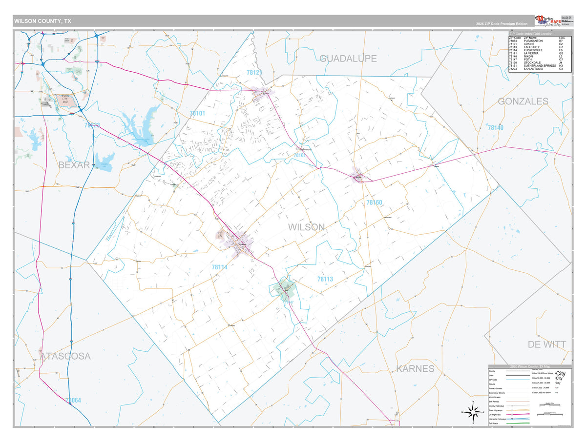 Wilson County, TX Premium Style Wall Map