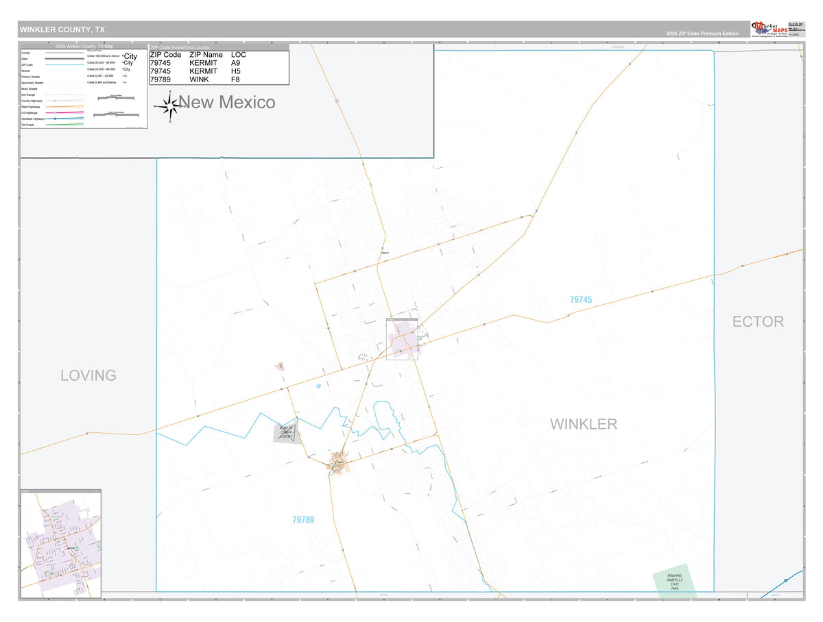 Winkler County, TX Premium Style Wall Map