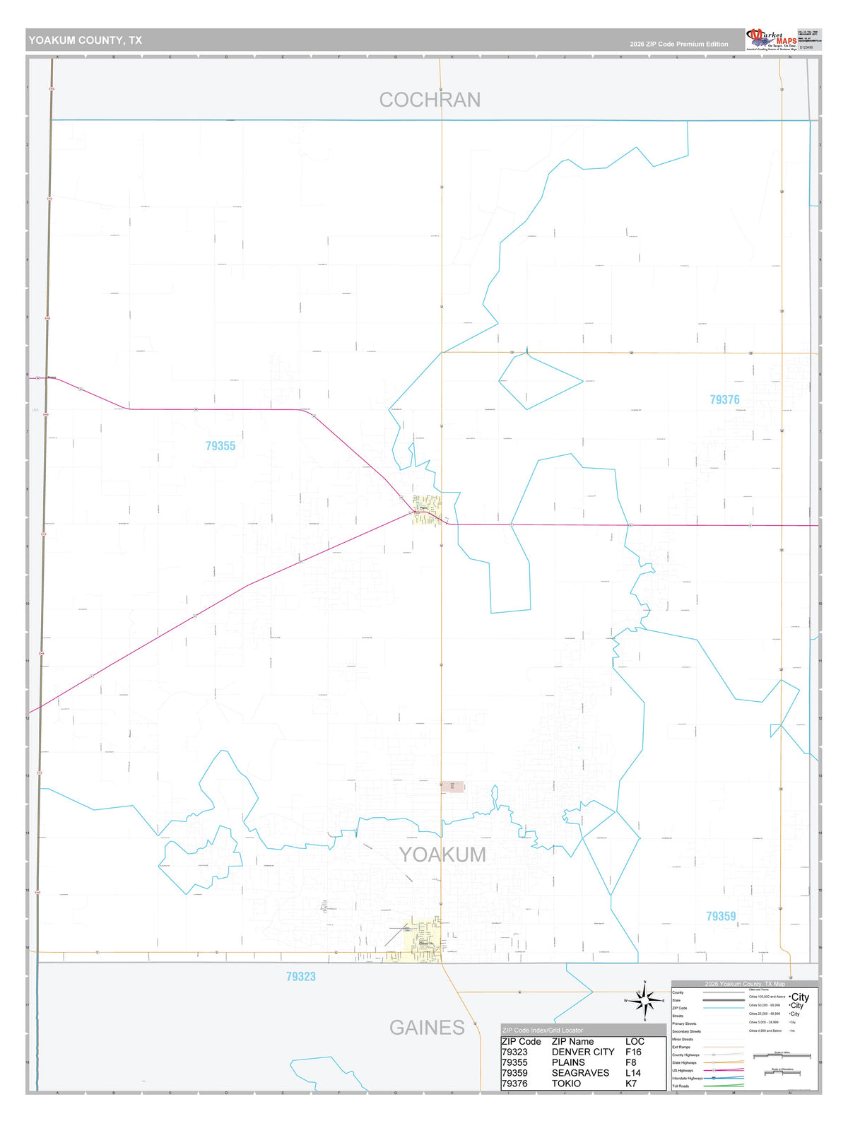 Yoakum County, TX Premium Style Wall Map