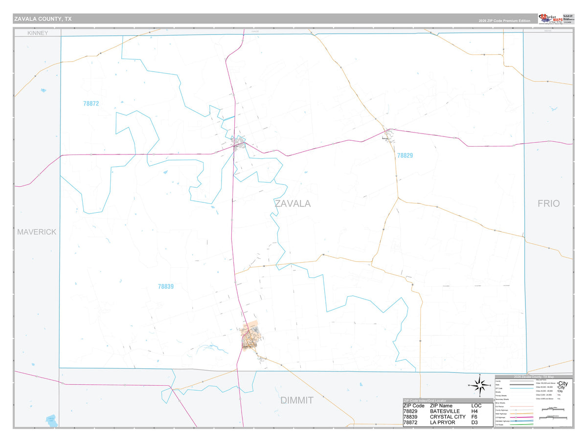 Zavala County, TX Premium Style Wall Map