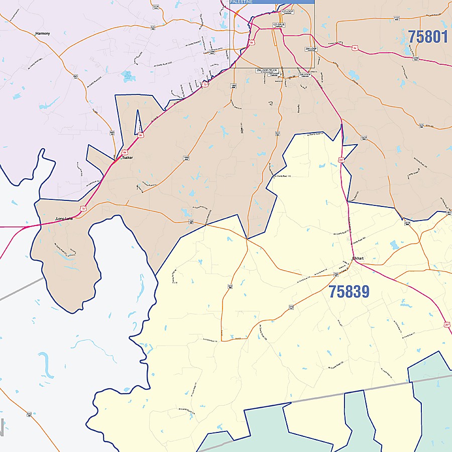 Anderson County, TX Colorcast Style Wall Map