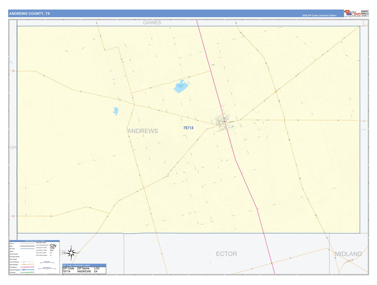 Andrews County, TX Colorcast Style Wall Map