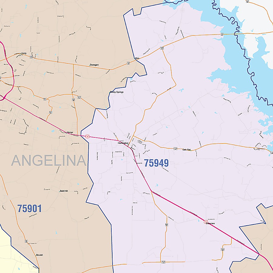 Angelina County, TX Colorcast Style Wall Map
