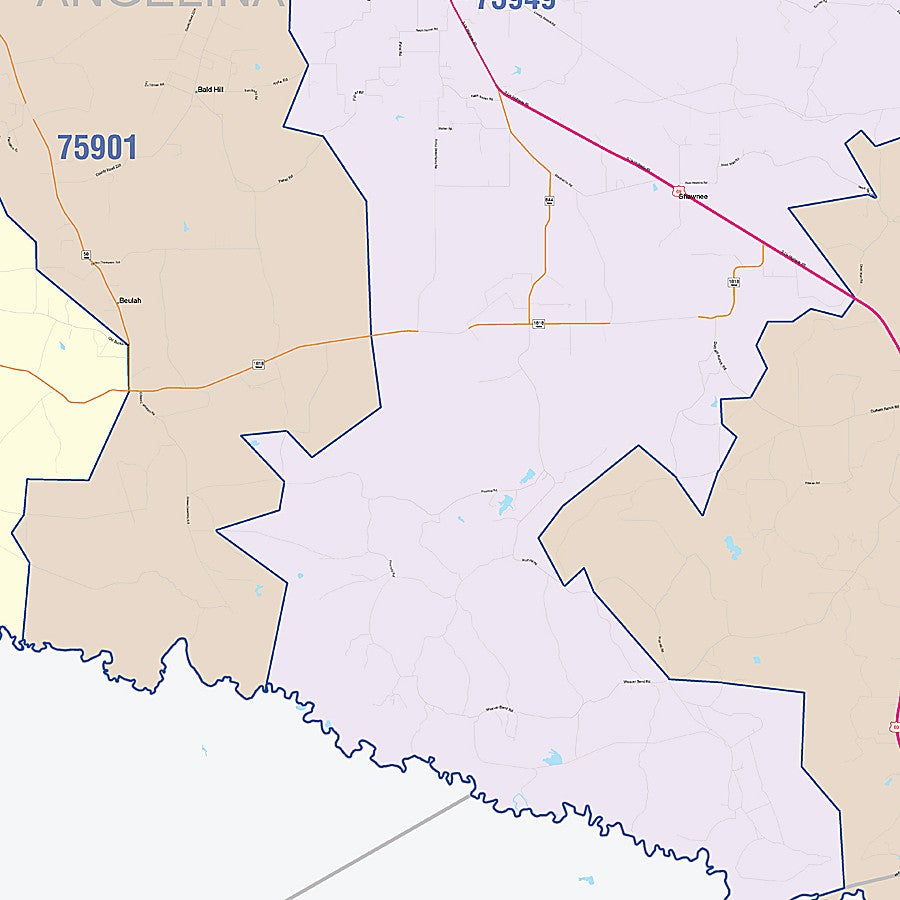 Angelina County, TX Colorcast Style Wall Map