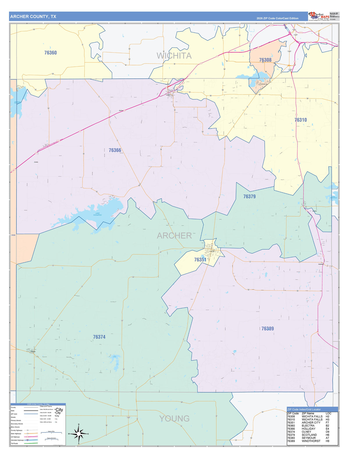 Archer County, TX Colorcast Style Wall Map