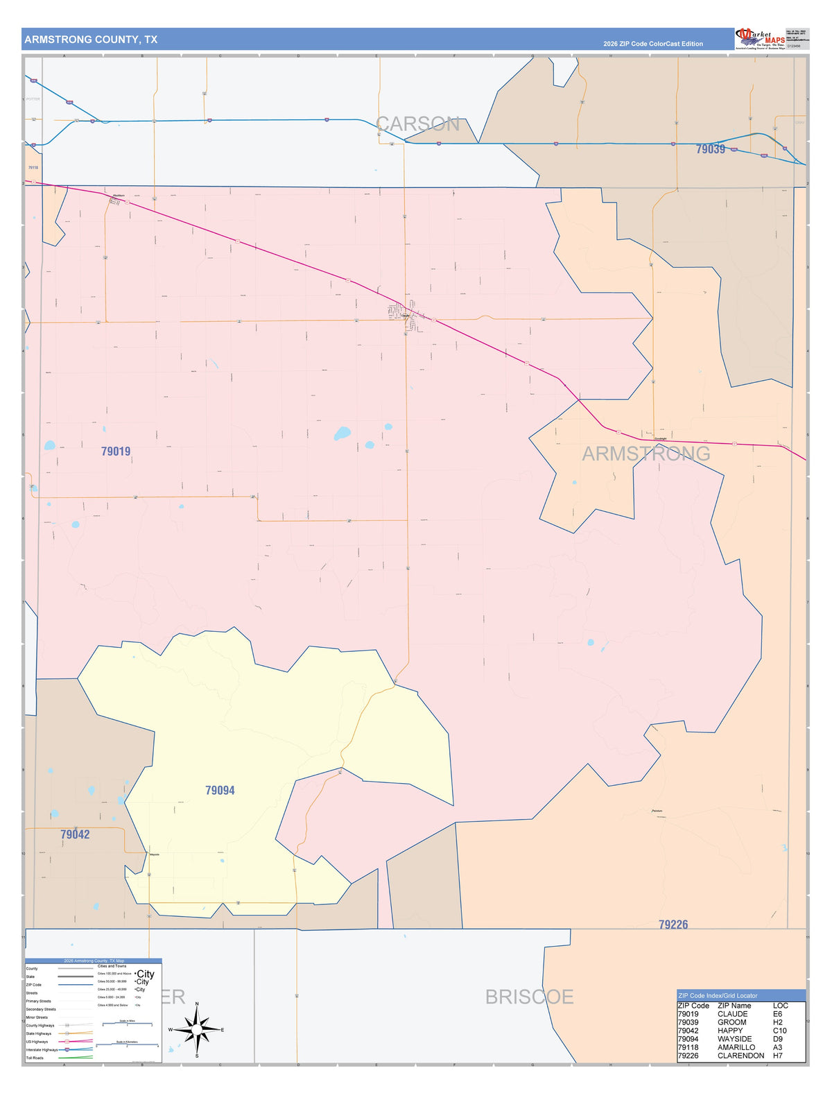 Armstrong County, TX Colorcast Style Wall Map