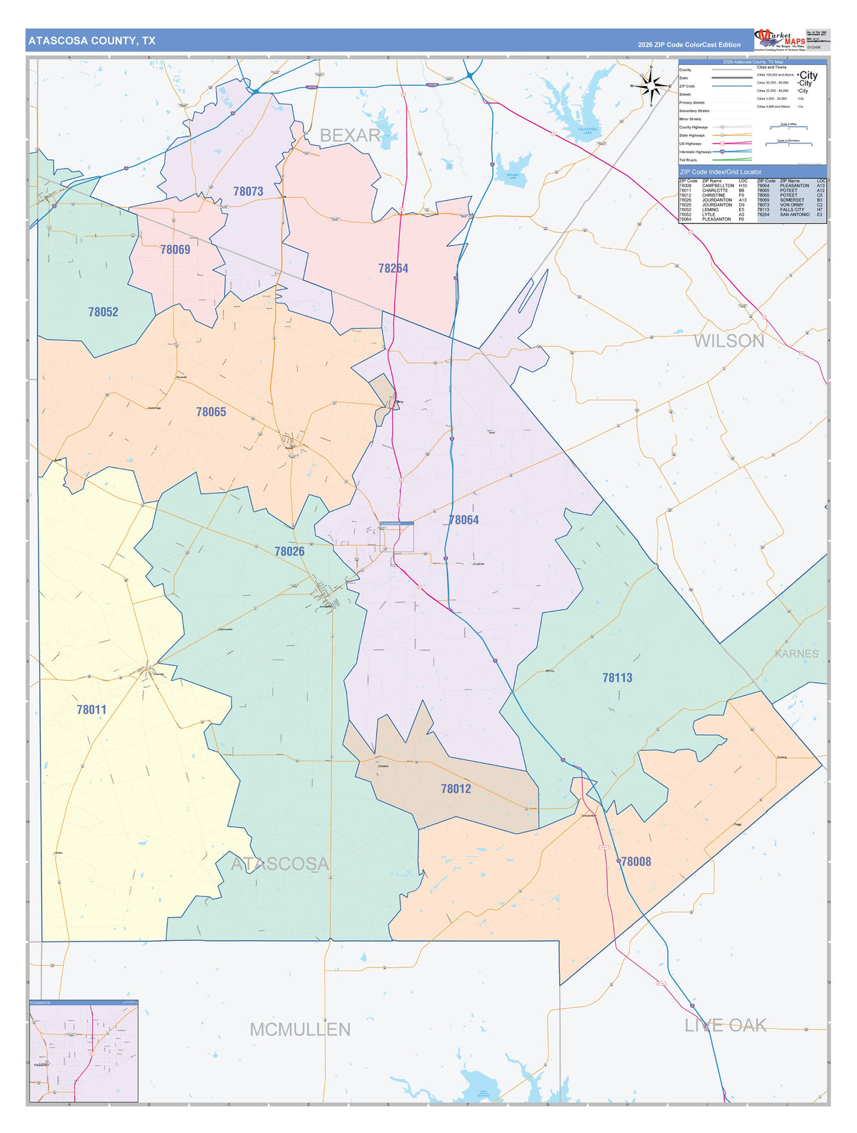 Atascosa County, TX Colorcast Style Wall Map