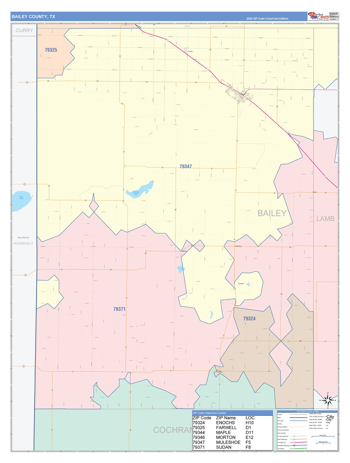 Bailey County, TX Colorcast Style Wall Map