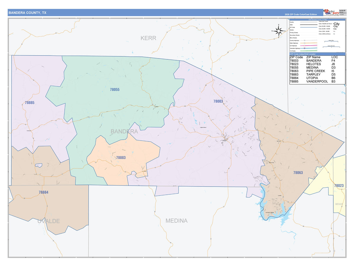 Bandera County, TX Colorcast Style Wall Map