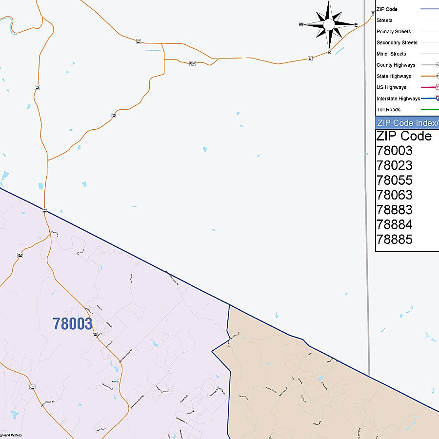 Bandera County, TX Colorcast Style Wall Map