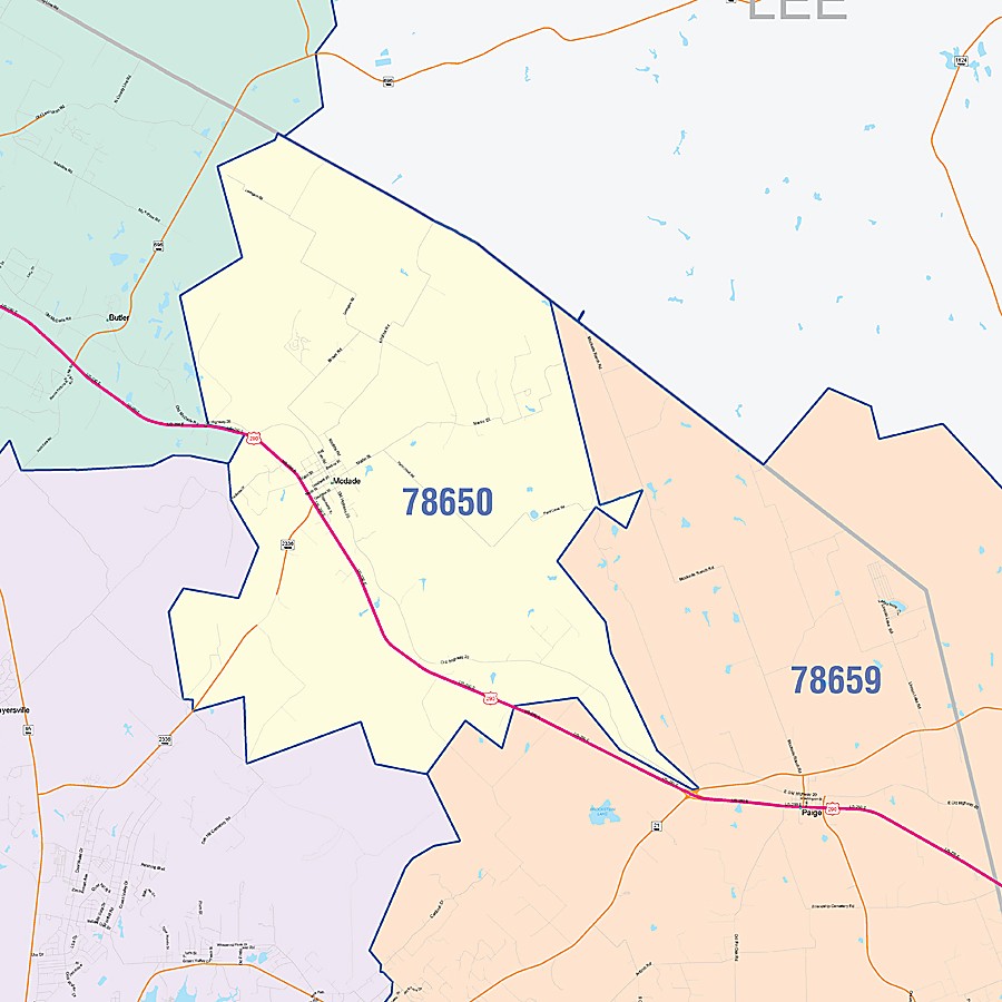 Bastrop County, TX Colorcast Style Wall Map