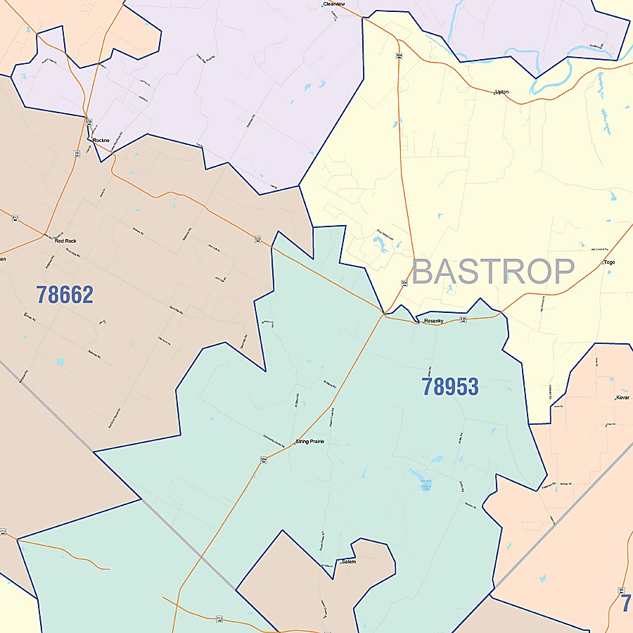 Bastrop County, TX Colorcast Style Wall Map