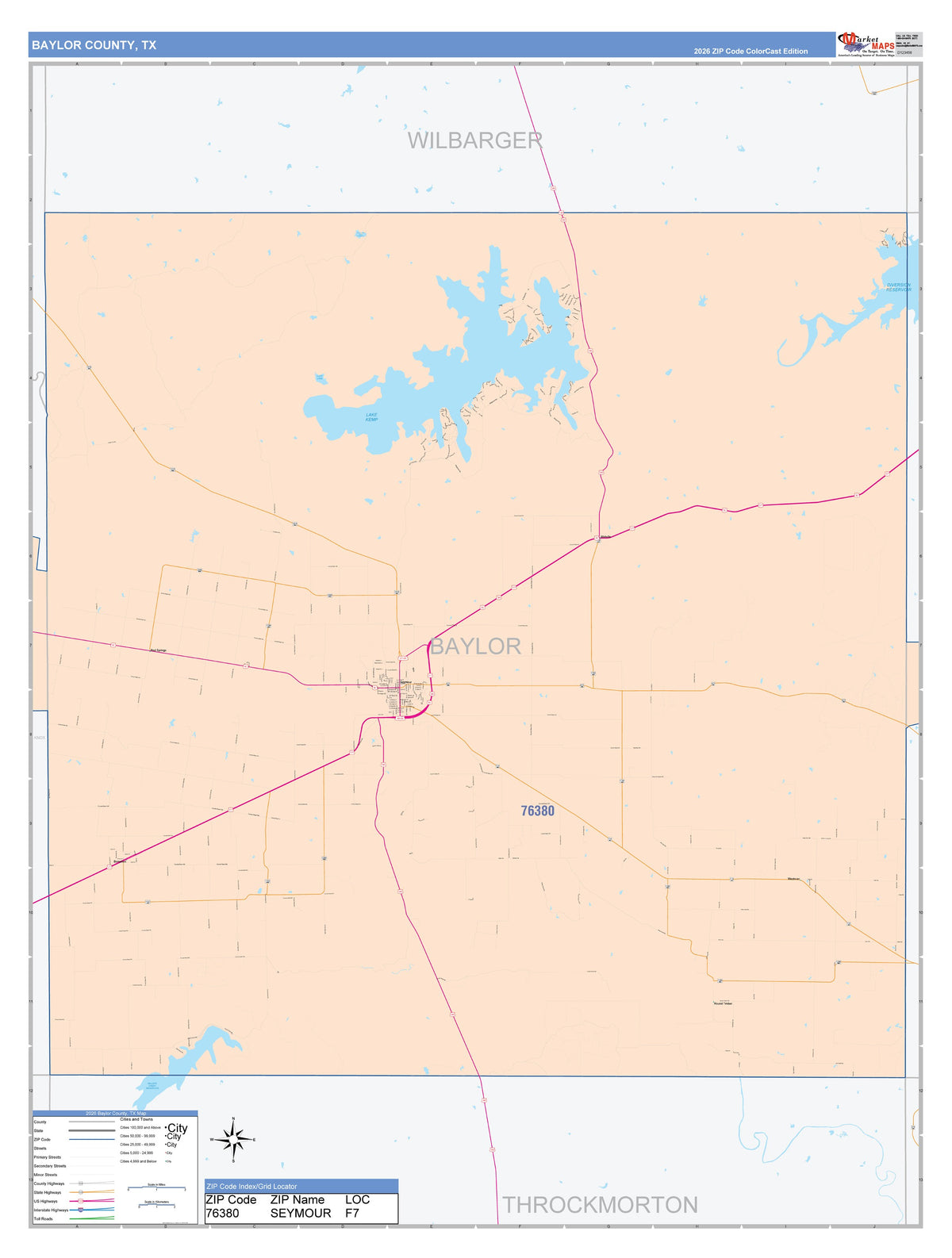 Baylor County, TX Colorcast Style Wall Map