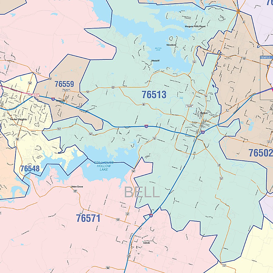 Bell County, TX Colorcast Style Wall Map