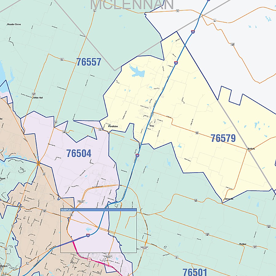 Bell County, TX Colorcast Style Wall Map