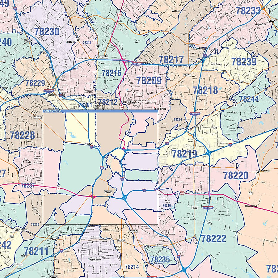 Bexar County, TX Colorcast Style Wall Map