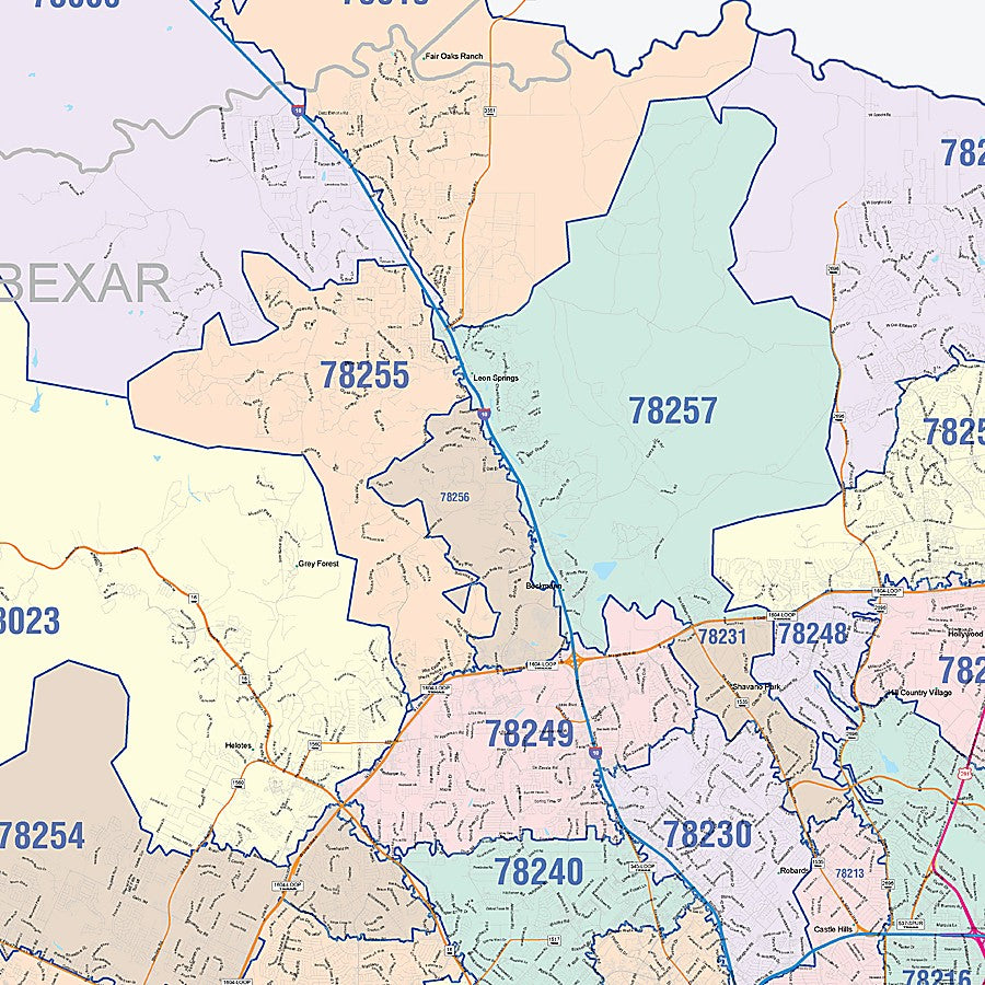 Bexar County, TX Colorcast Style Wall Map