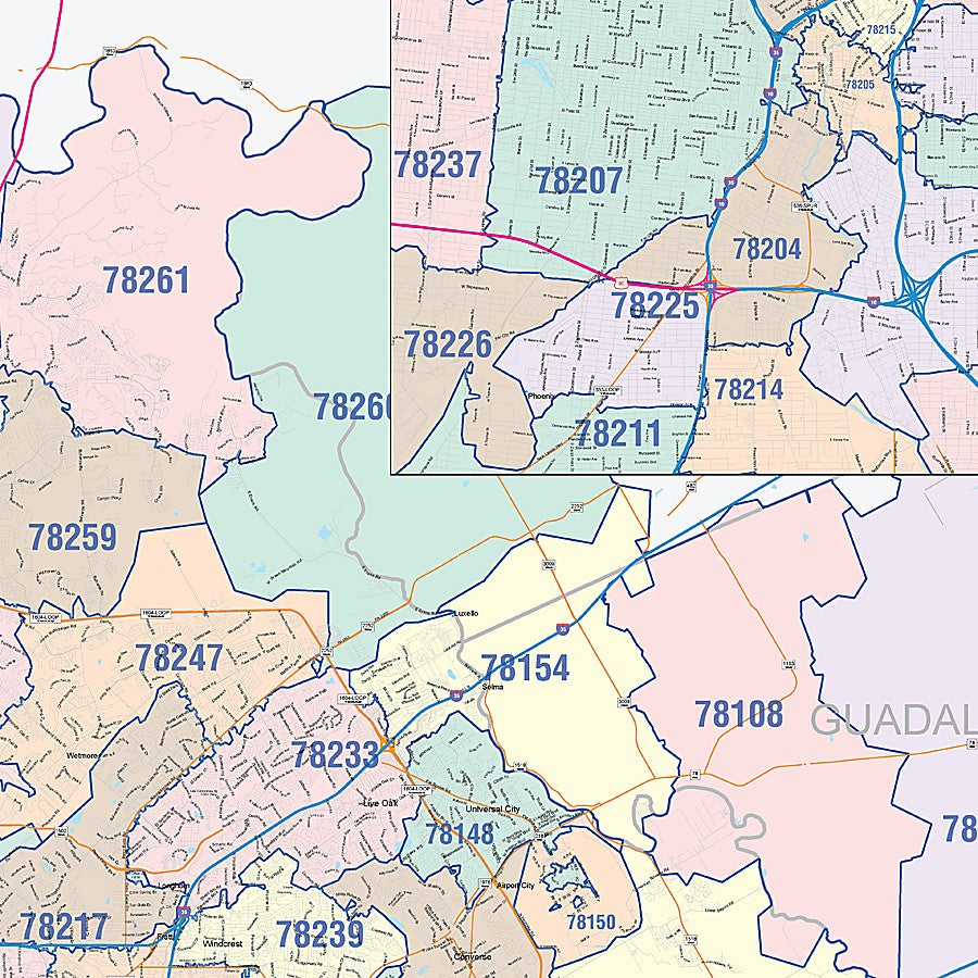Bexar County, TX Colorcast Style Wall Map