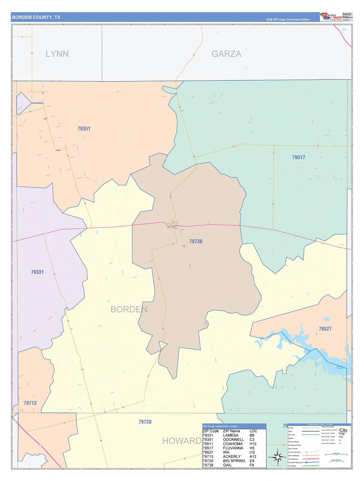 Borden County, TX Colorcast Style Wall Map
