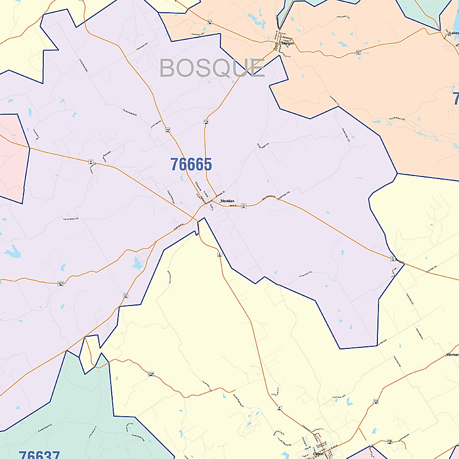 Bosque County, TX Colorcast Style Wall Map