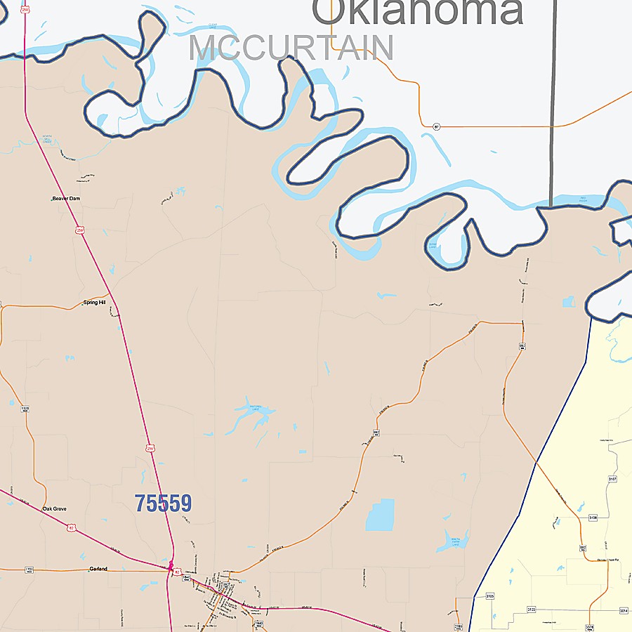 Bowie County, TX Colorcast Style Wall Map