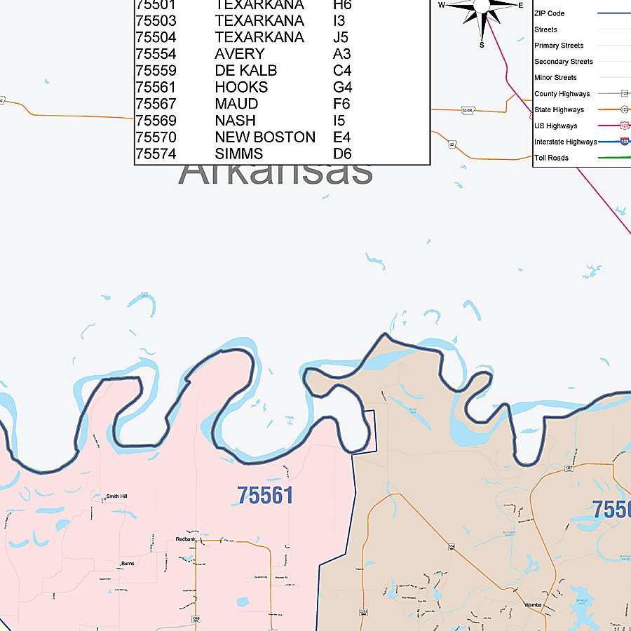 Bowie County, TX Colorcast Style Wall Map