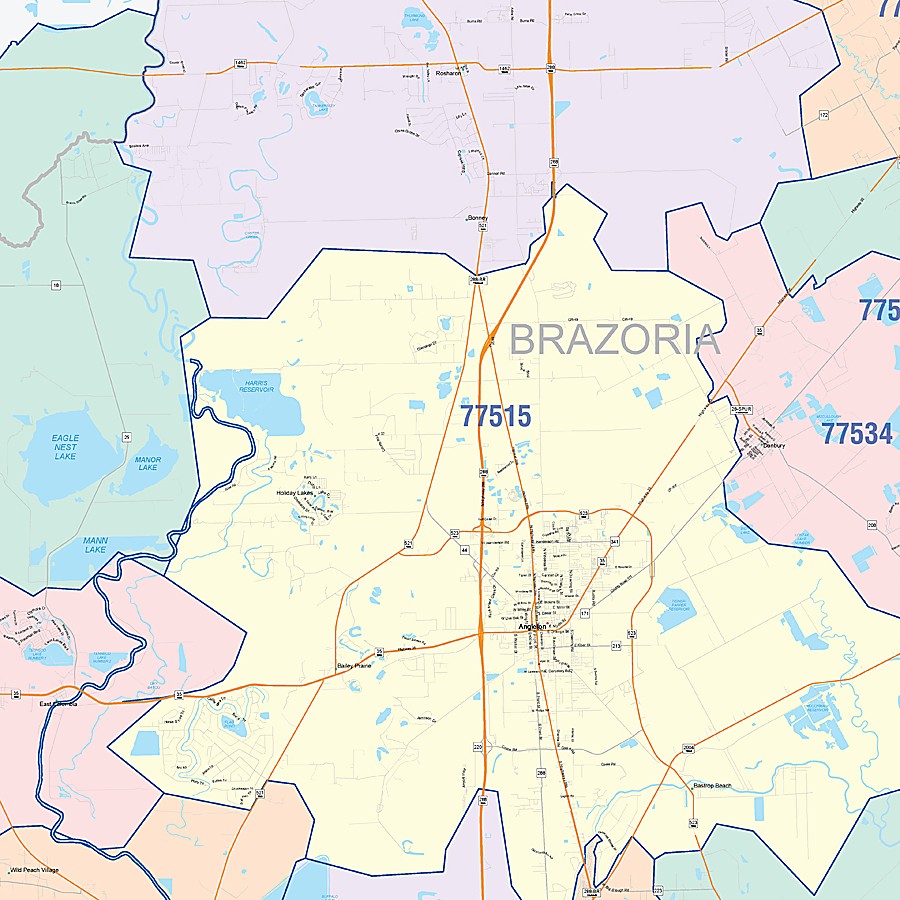 Brazoria County, TX Colorcast Style Wall Map
