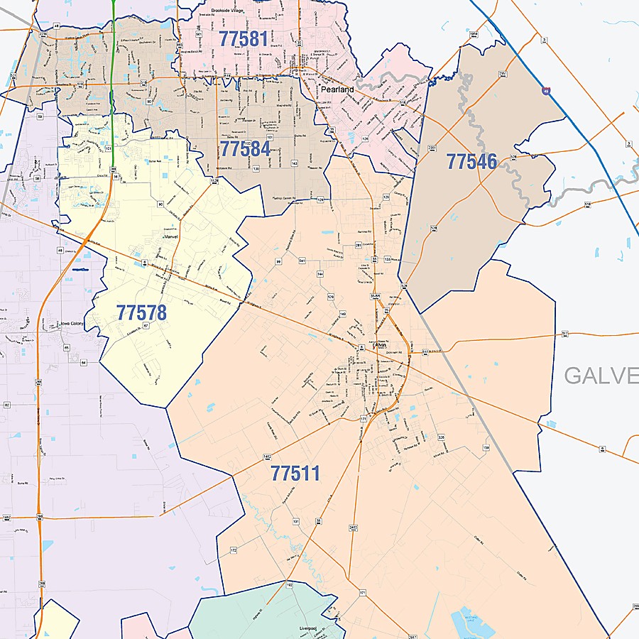 Brazoria County, TX Colorcast Style Wall Map