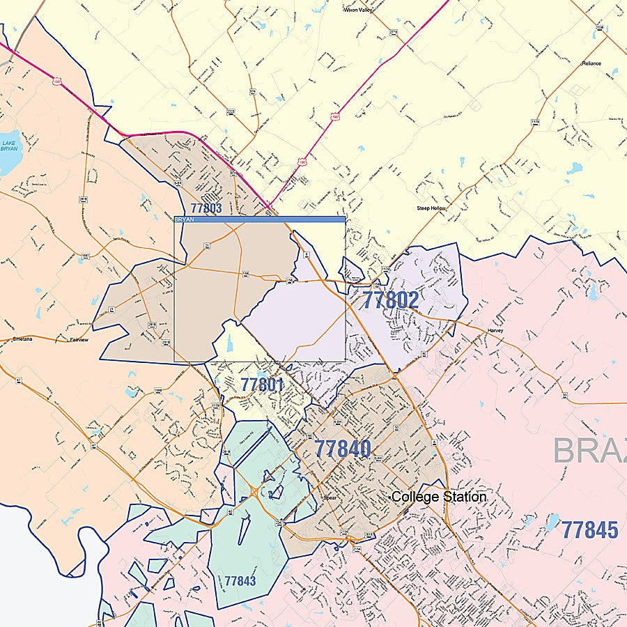 Brazos County, TX Colorcast Style Wall Map