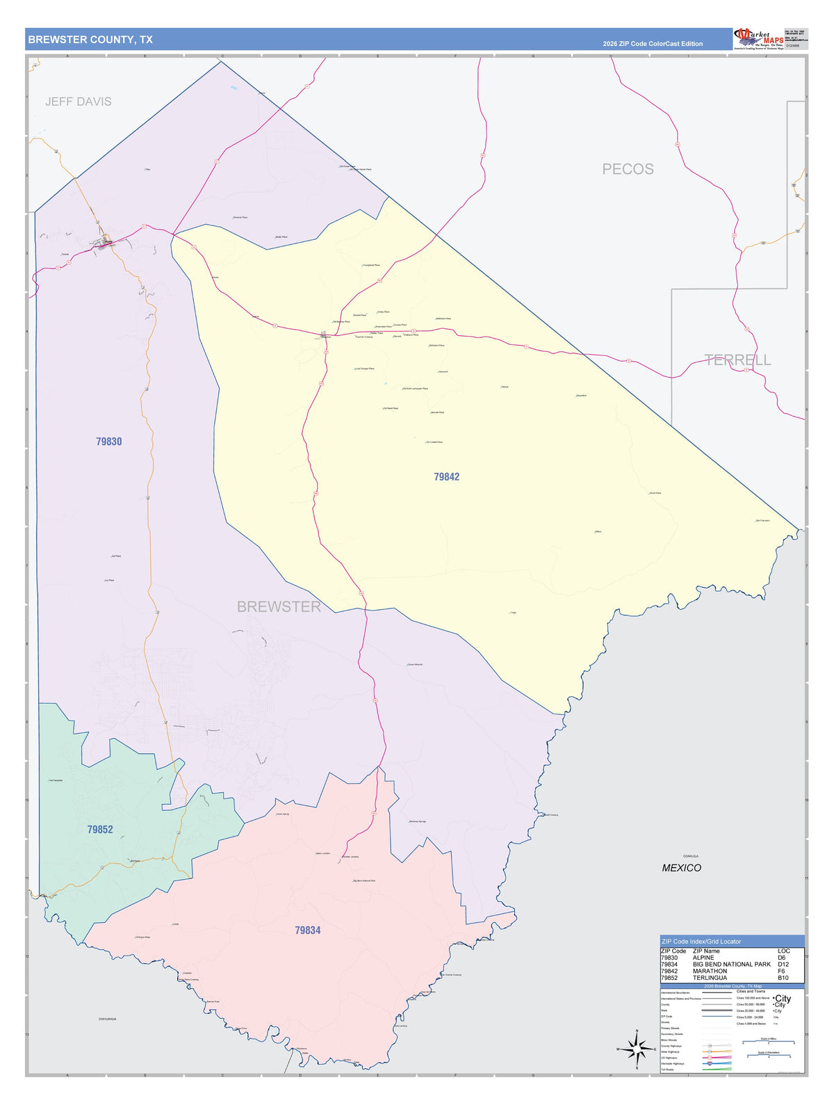 Brewster County, TX Colorcast Style Wall Map