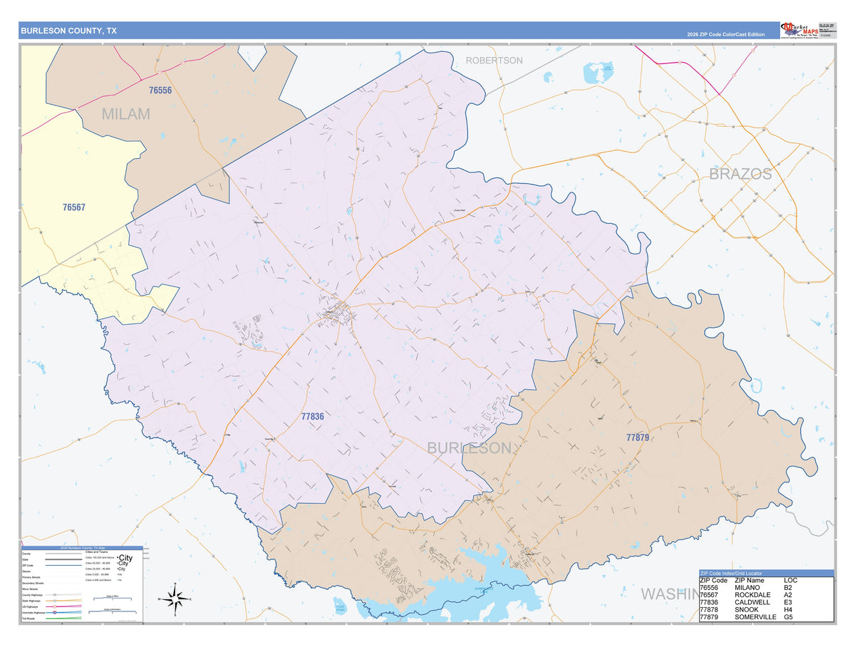Burleson County, TX Colorcast Style Wall Map