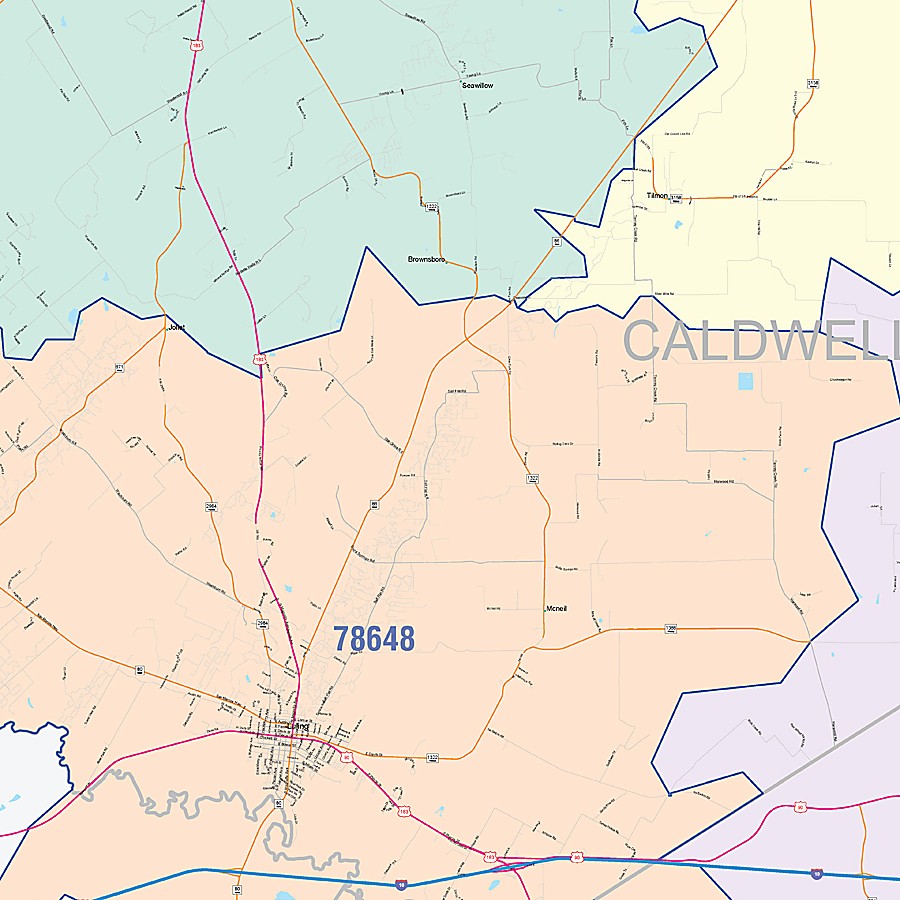 Caldwell County, TX Colorcast Style Wall Map