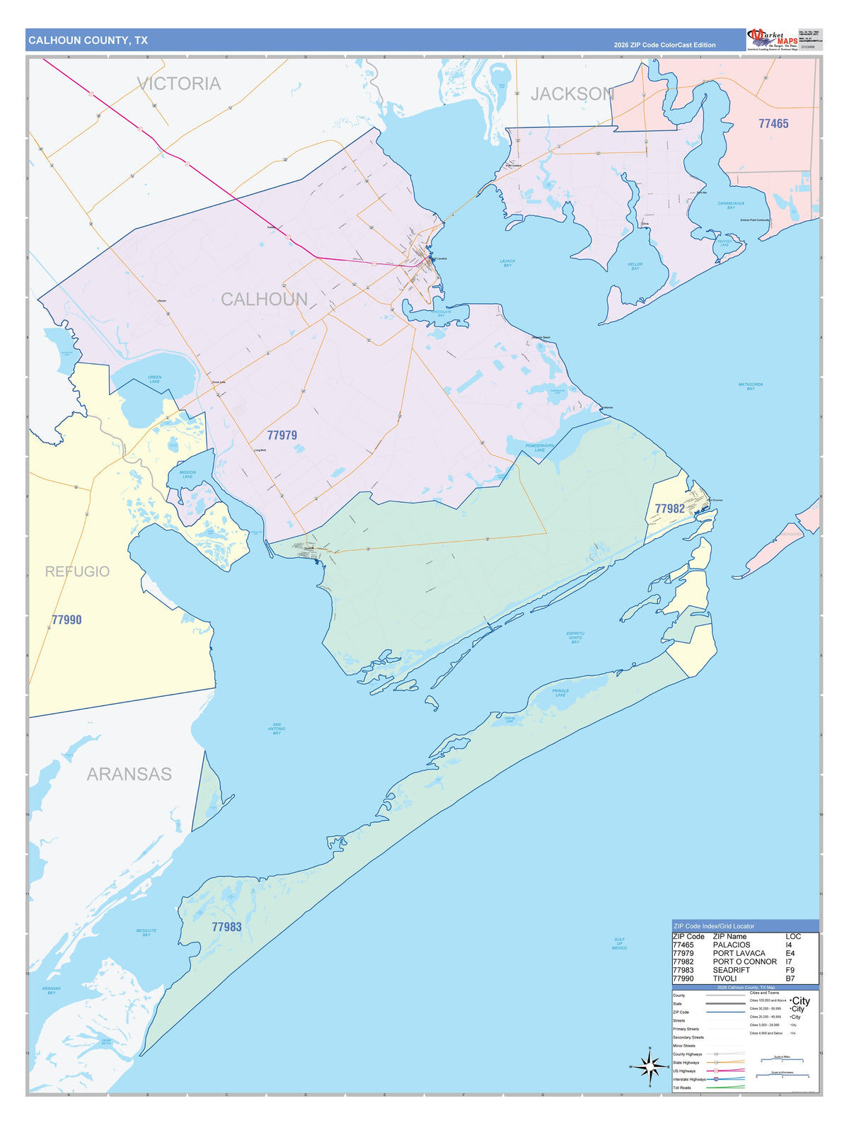 Calhoun County, TX Colorcast Style Wall Map