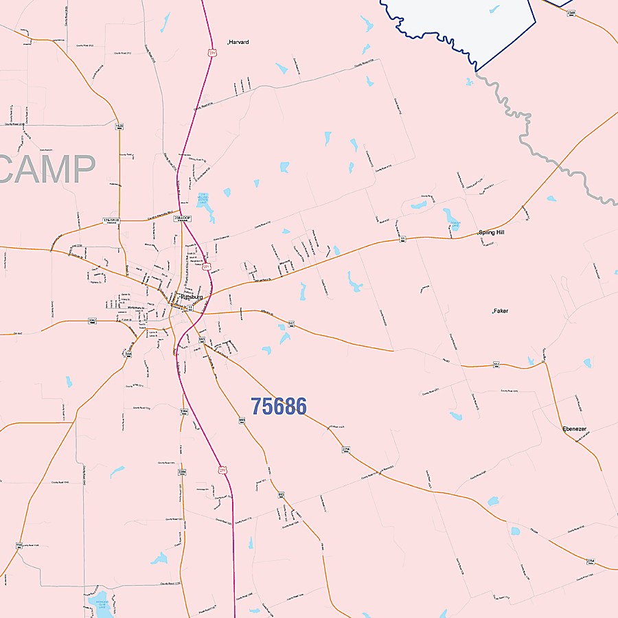 Camp County, TX Colorcast Style Wall Map