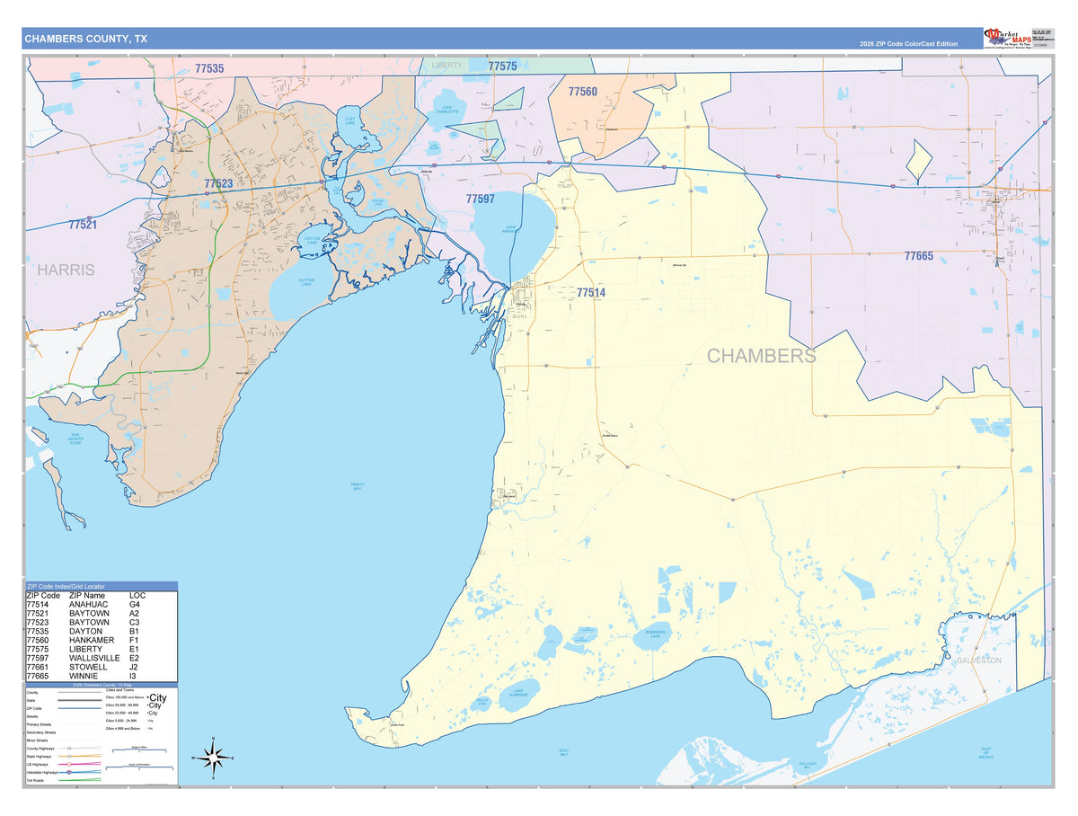 Chambers County, TX Colorcast Style Wall Map