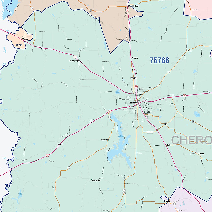 Cherokee County, TX Colorcast Style Wall Map