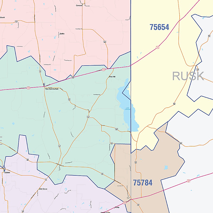Cherokee County, TX Colorcast Style Wall Map